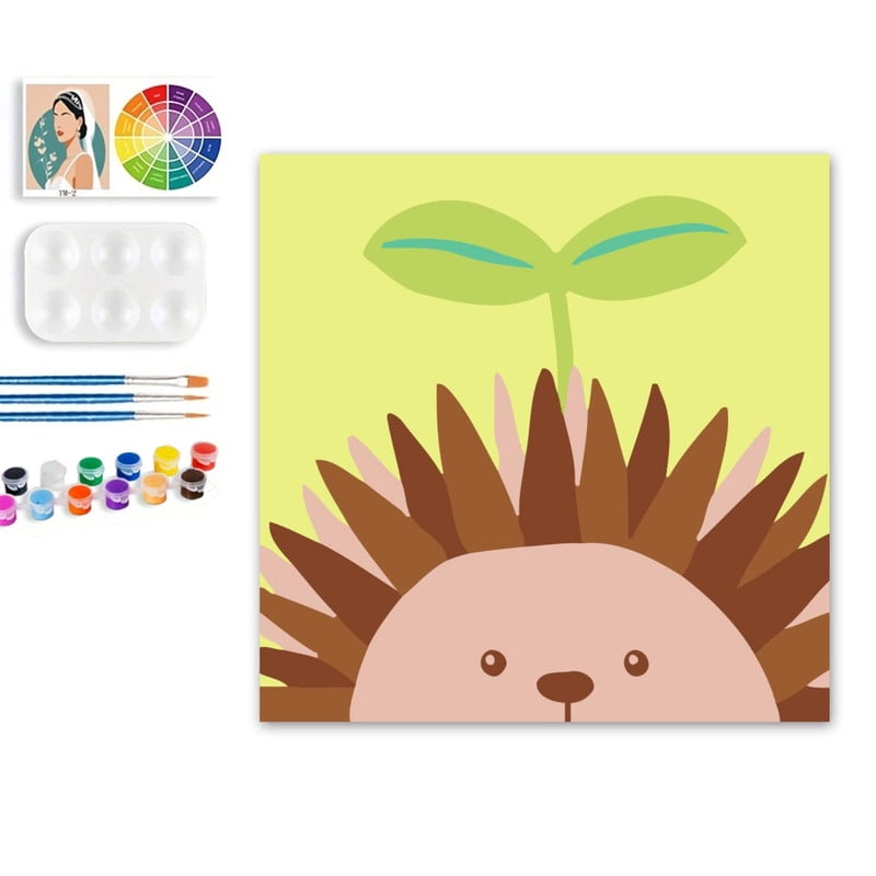 Paint by Numbers Set for Adult Beginners, 8x8 Inch DIY Oil Paint by Numbers for Kids with Frame for Home Decoration (Cartoon Hedgehog)