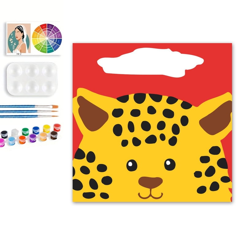 Paint by Numbers Set for Adult Beginners, 8x8 Inch DIY Oil Paint by Numbers for Kids with Frame for Home Decoration (Cartoon Leopard)