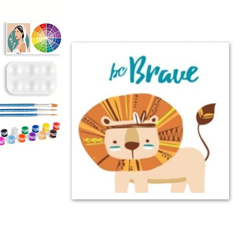 Paint by Numbers Set for Adult Beginners, 8x8 Inch DIY Oil Paint by Numbers for Kids with Frame for Home Decoration (Cartoon Lion)