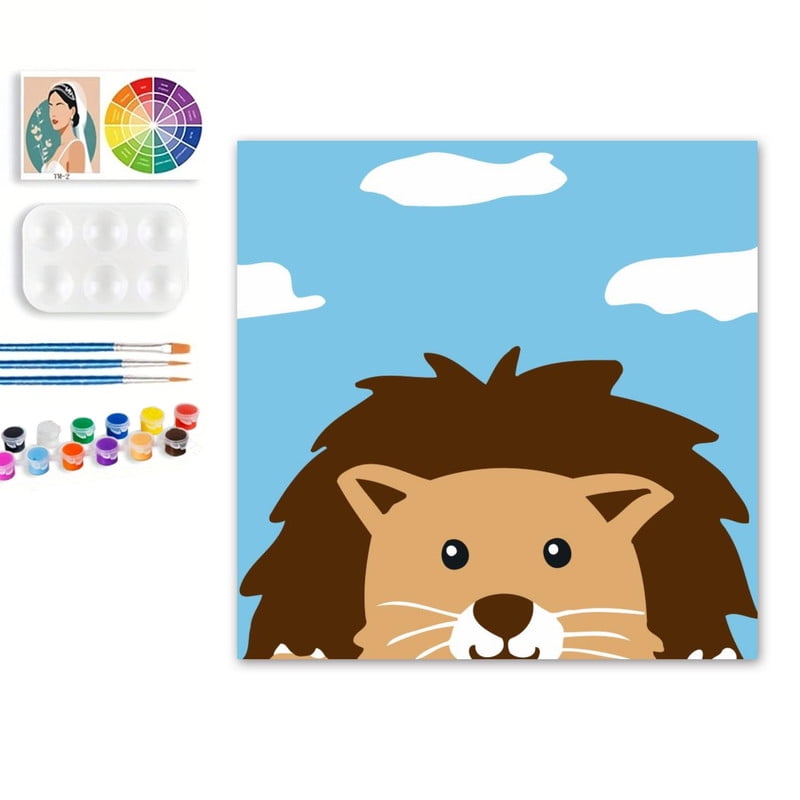 Paint by Numbers Set for Adult Beginners, 8x8 Inch DIY Oil Paint by Numbers for Kids with Frame for Home Decoration (Cartoon Lion)