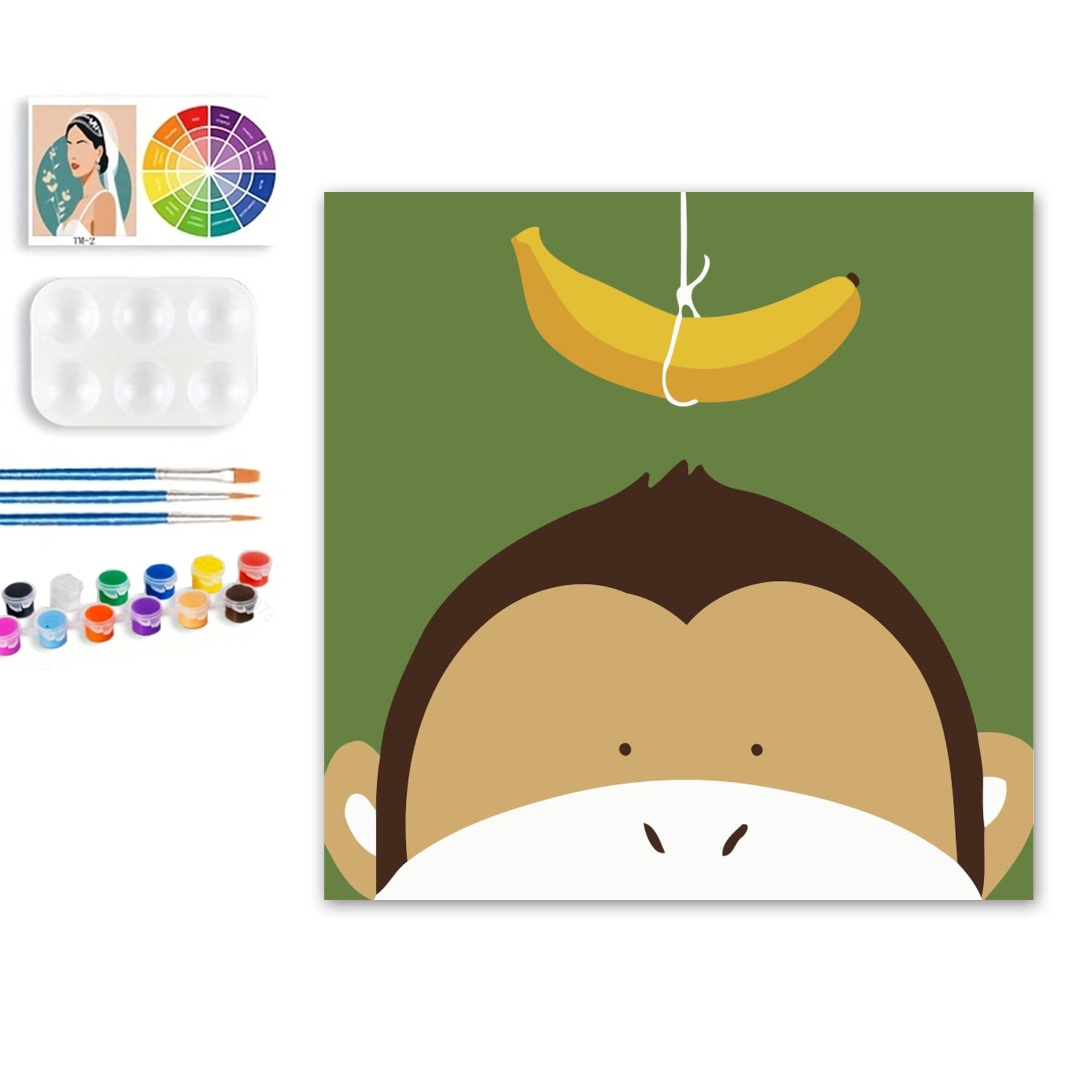 Paint by Numbers Set for Adult Beginners, 8x8 Inch DIY Oil Paint by Numbers for Kids with Frame for Home Decoration (Cartoon Monkey)