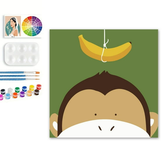 Paint by Numbers Set for Adult Beginners, 8x8 Inch DIY Oil Paint by Numbers for Kids with Frame for Home Decoration (Cartoon Monkey)