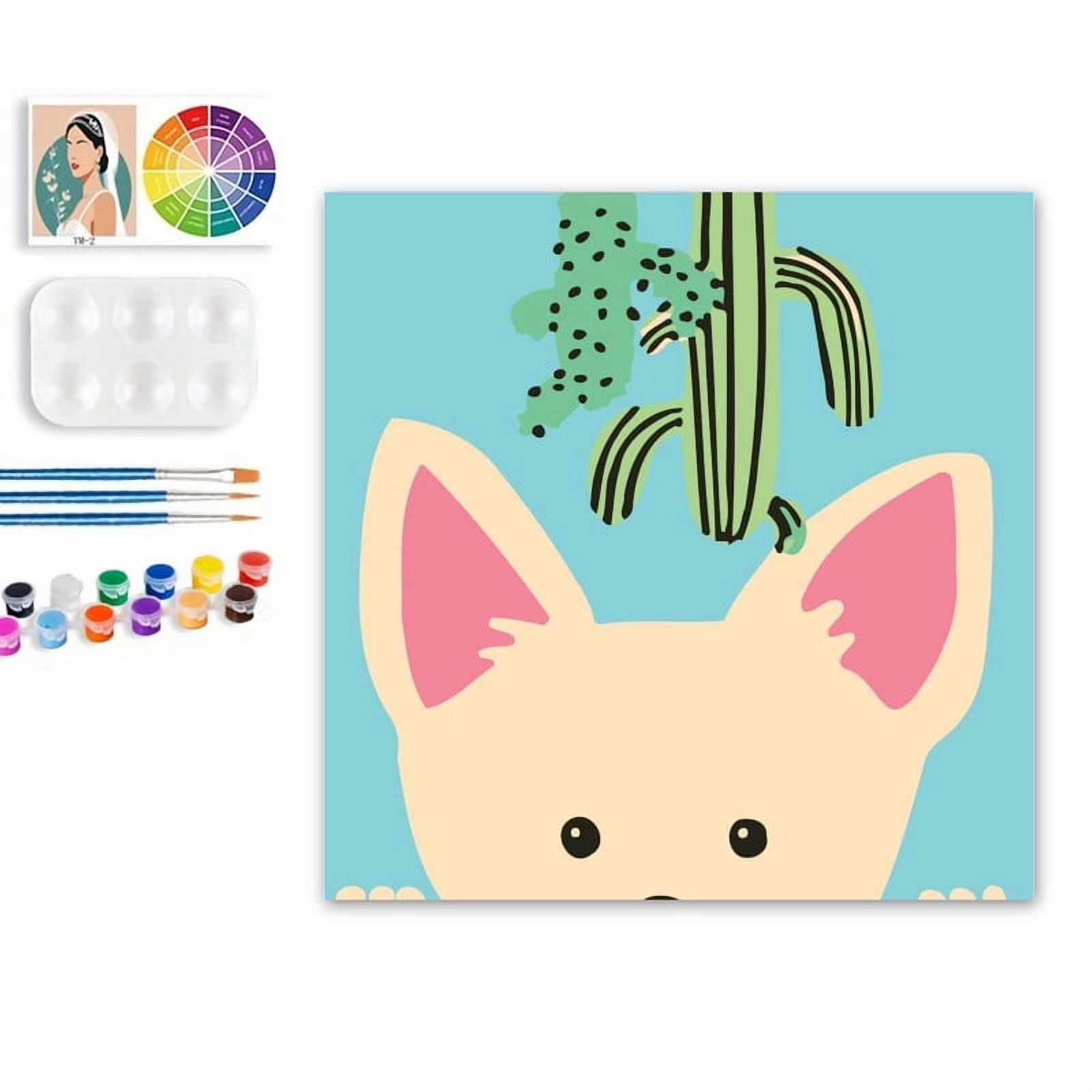 Paint by Numbers Set for Adult Beginners, 8x8 Inch DIY Oil Paint by Numbers for Kids with Frame for Home Decoration (Cartoon Mouse)