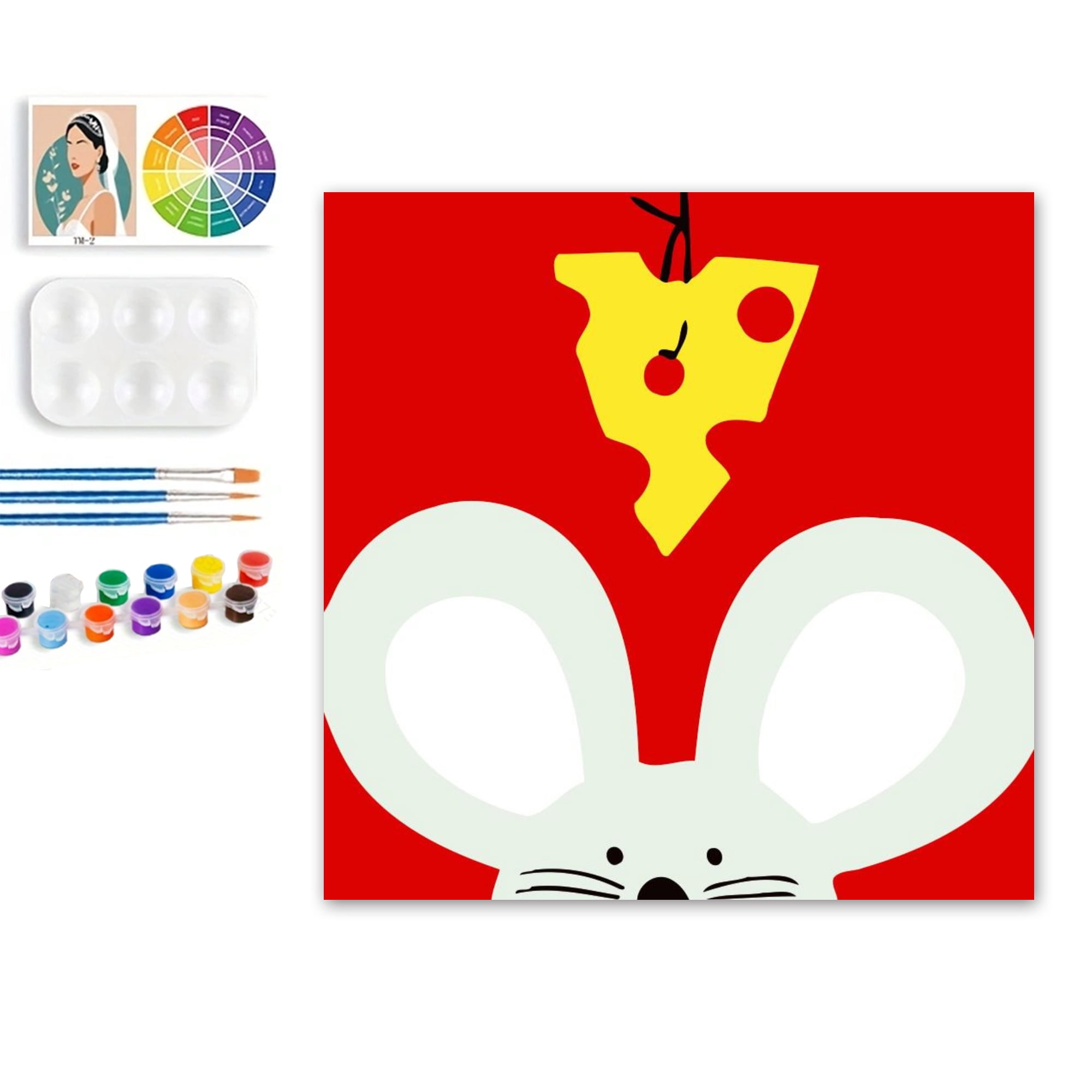Paint by Numbers Set for Adult Beginners, 8x8 Inch DIY Oil Paint by Numbers for Kids with Frame for Home Decoration (Cartoon Mouse)