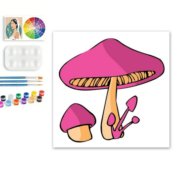 Paint by Numbers Set for Adult Beginners, 8x8 Inch DIY Oil Paint by Numbers for Kids with Frame for Home Decoration (Cartoon Mushroom)