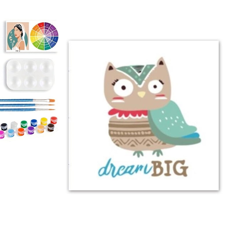 Paint by Numbers Set for Adult Beginners, 8x8 Inch DIY Oil Paint by Numbers for Kids with Frame for Home Decoration (Cartoon Owl)