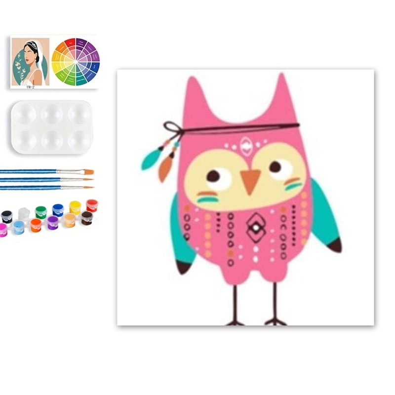 Paint by Numbers Set for Adult Beginners, 8x8 Inch DIY Oil Paint by Numbers for Kids with Frame for Home Decoration (Cartoon Owl)