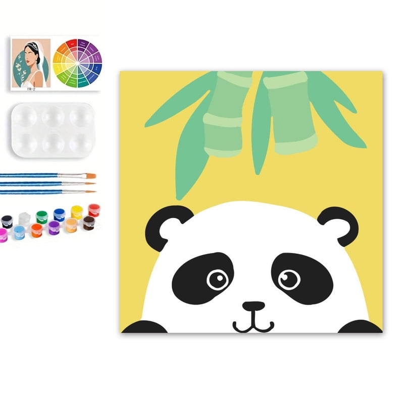 Paint by Numbers Set for Adult Beginners, 8x8 Inch DIY Oil Paint by Numbers for Kids with Frame for Home Decoration (Cartoon Panda)