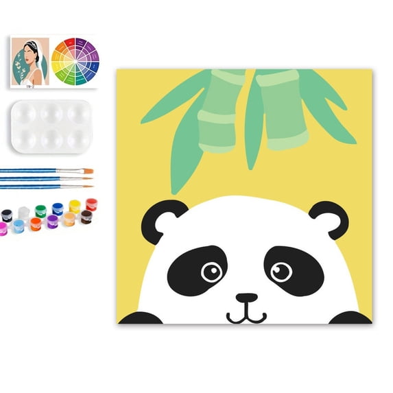 Paint by Numbers Set for Adult Beginners, 8x8 Inch DIY Oil Paint by Numbers for Kids with Frame for Home Decoration (Cartoon Panda)