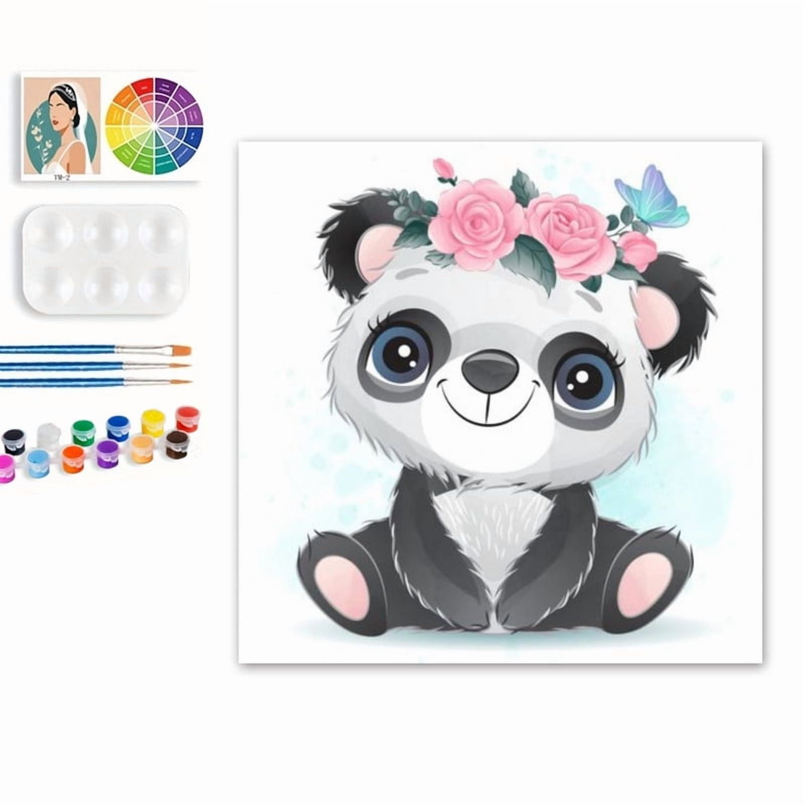 Paint by Numbers Set for Adult Beginners, 8x8 Inch DIY Oil Paint by Numbers for Kids with Frame for Home Decoration (Cartoon Panda)