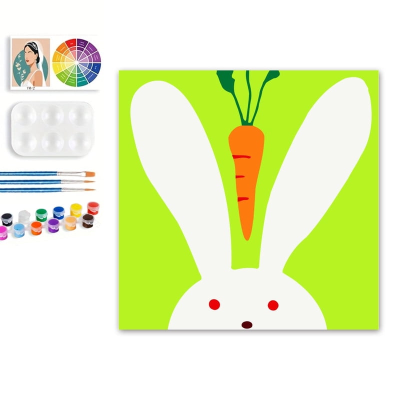 Paint by Numbers Set for Adult Beginners, 8x8 Inch DIY Oil Paint by Numbers for Kids with Frame for Home Decoration (Cartoon Rabbit)