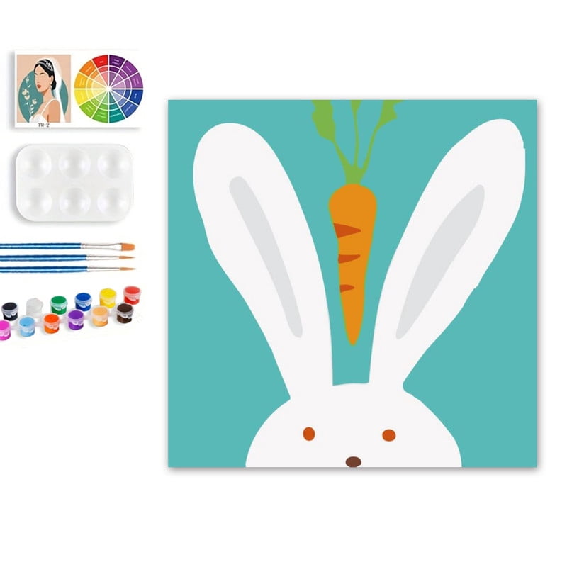 Paint by Numbers Set for Adult Beginners, 8x8 Inch DIY Oil Paint by Numbers for Kids with Frame for Home Decoration (Cartoon Rabbit)