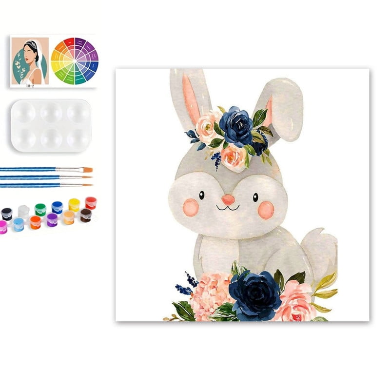 Paint by Numbers Set for Adult Beginners, 8x8 Inch DIY Oil Paint by Numbers for Kids with Frame for Home Decoration (Cartoon Rabbit )