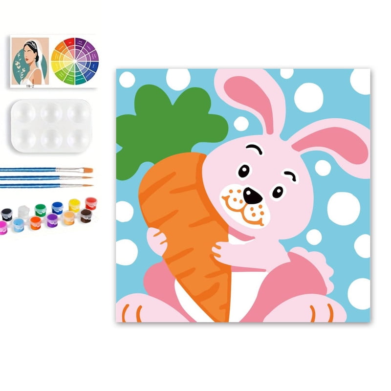 Paint by Numbers Set for Adult Beginners, 8x8 Inch DIY Oil Paint by Numbers for Kids with Frame for Home Decoration (Cartoon Rabbit)