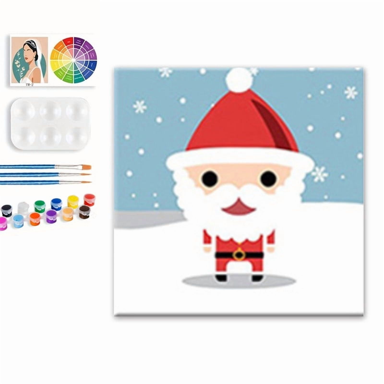 Paint by Numbers Set for Adult Beginners, 8x8 Inch DIY Oil Paint by Numbers for Kids with Frame for Home Decoration (Cartoon Santa Claus)