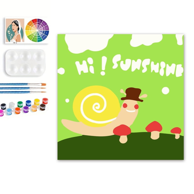 Paint by Numbers Set for Adult Beginners, 8x8 Inch DIY Oil Paint by Numbers for Kids with Frame for Home Decoration (Cartoon Snail)