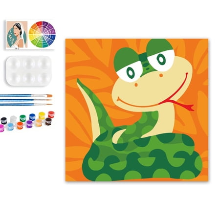 Paint by Numbers Set for Adult Beginners, 8x8 Inch DIY Oil Paint by Numbers for Kids with Frame for Home Decoration (Cartoon Snake)