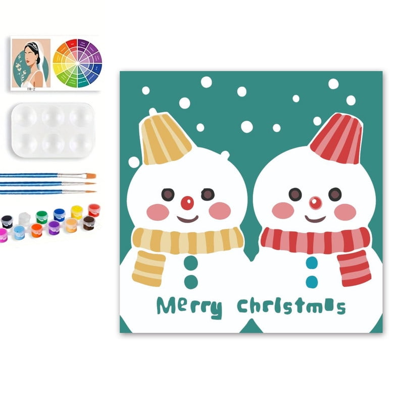 Paint by Numbers Set for Adult Beginners, 8x8 Inch DIY Oil Paint by Numbers for Kids with Frame for Home Decoration (Cartoon Snowman)