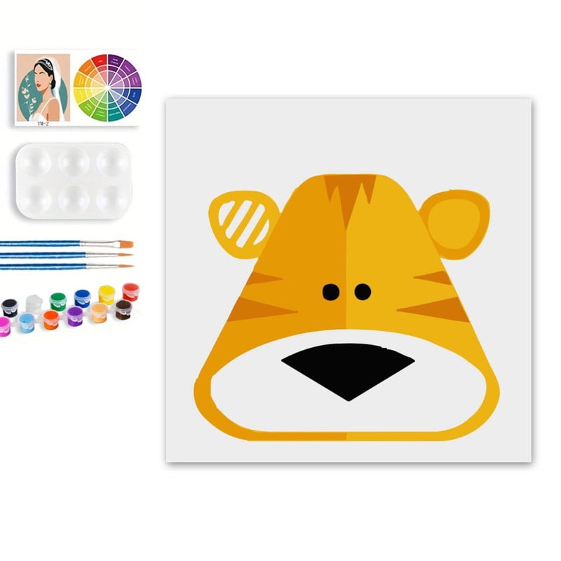 Paint by Numbers Set for Adult Beginners, 8x8 Inch DIY Oil Paint by Numbers for Kids with Frame for Home Decoration (Cartoon Tiger)