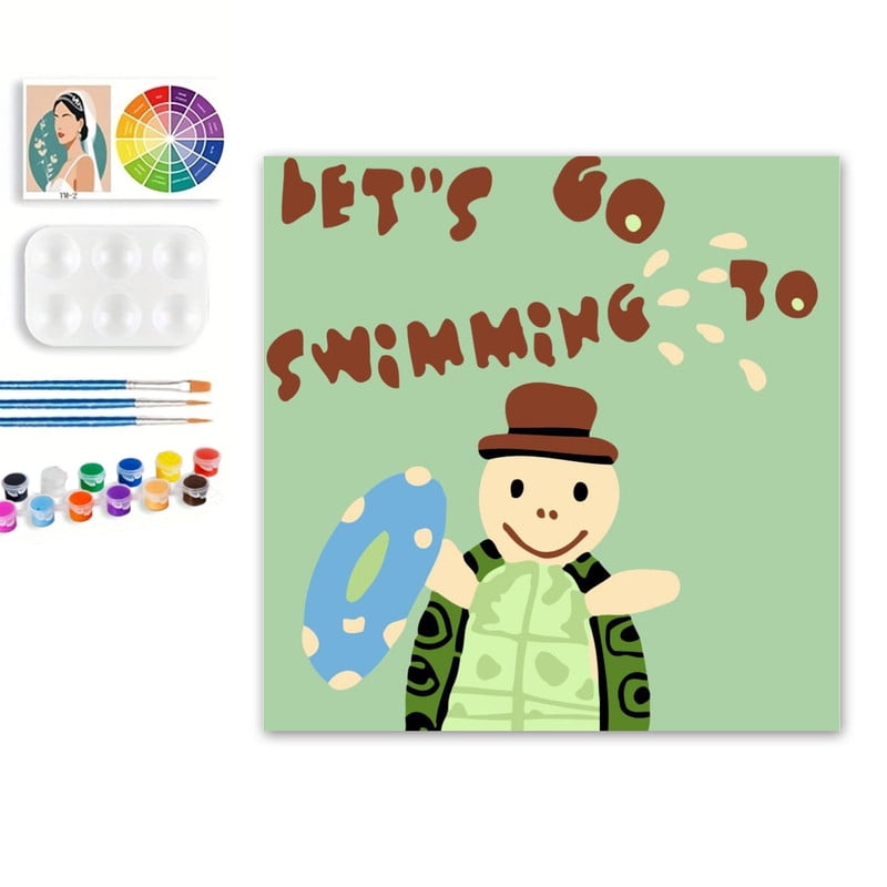 Paint by Numbers Set for Adult Beginners, 8x8 Inch DIY Oil Paint by Numbers for Kids with Frame for Home Decoration (Cartoon Turtle)