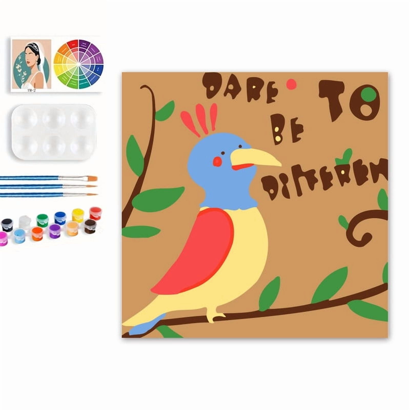 Paint by Numbers Set for Adult Beginners, 8x8 Inch DIY Oil Paint by Numbers for Kids with Frame for Home Decoration (Cartoon Woodpecker)