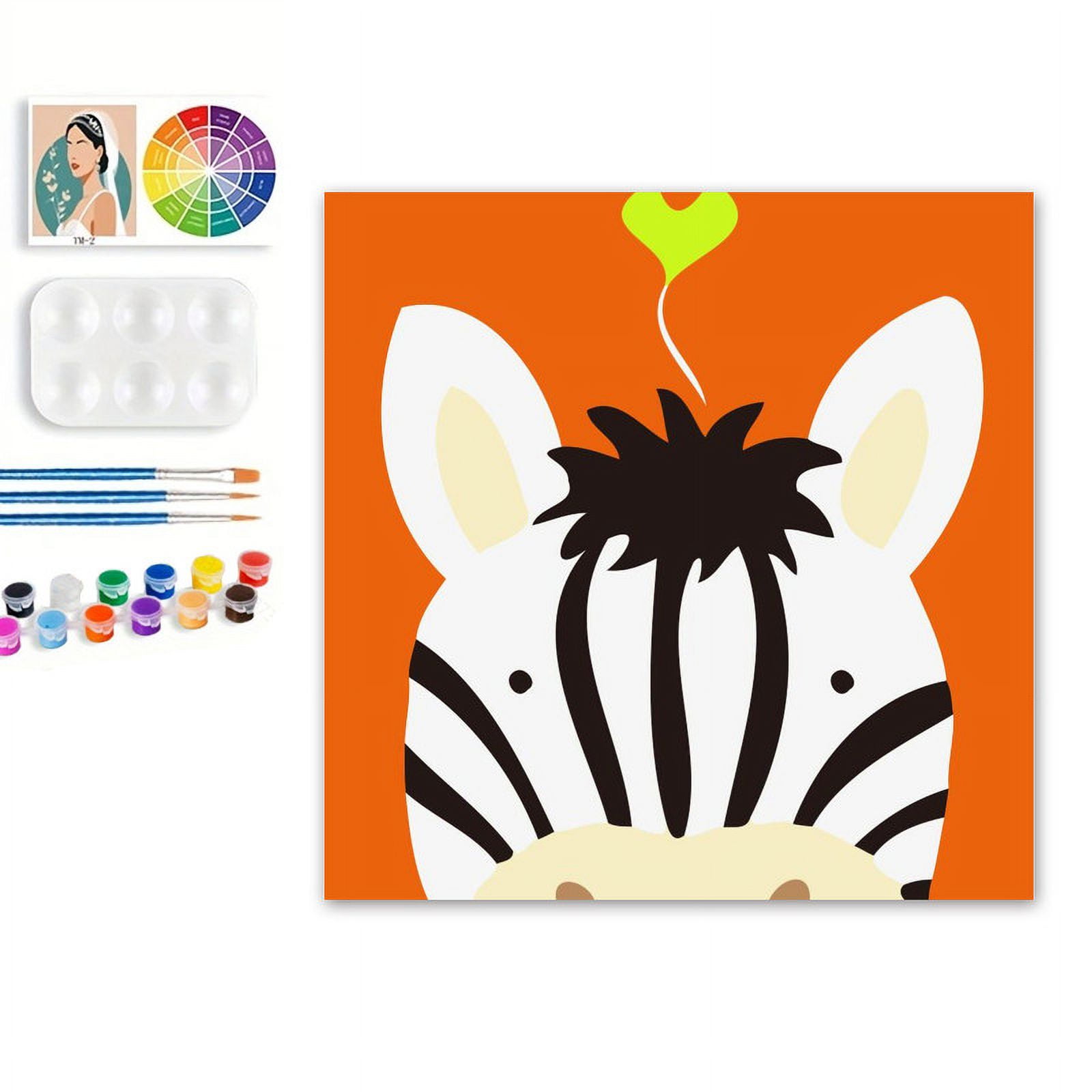 Paint by Numbers Set for Adult Beginners, 8x8 Inch DIY Oil Paint by Numbers for Kids with Frame for Home Decoration (Cartoon Zebra)