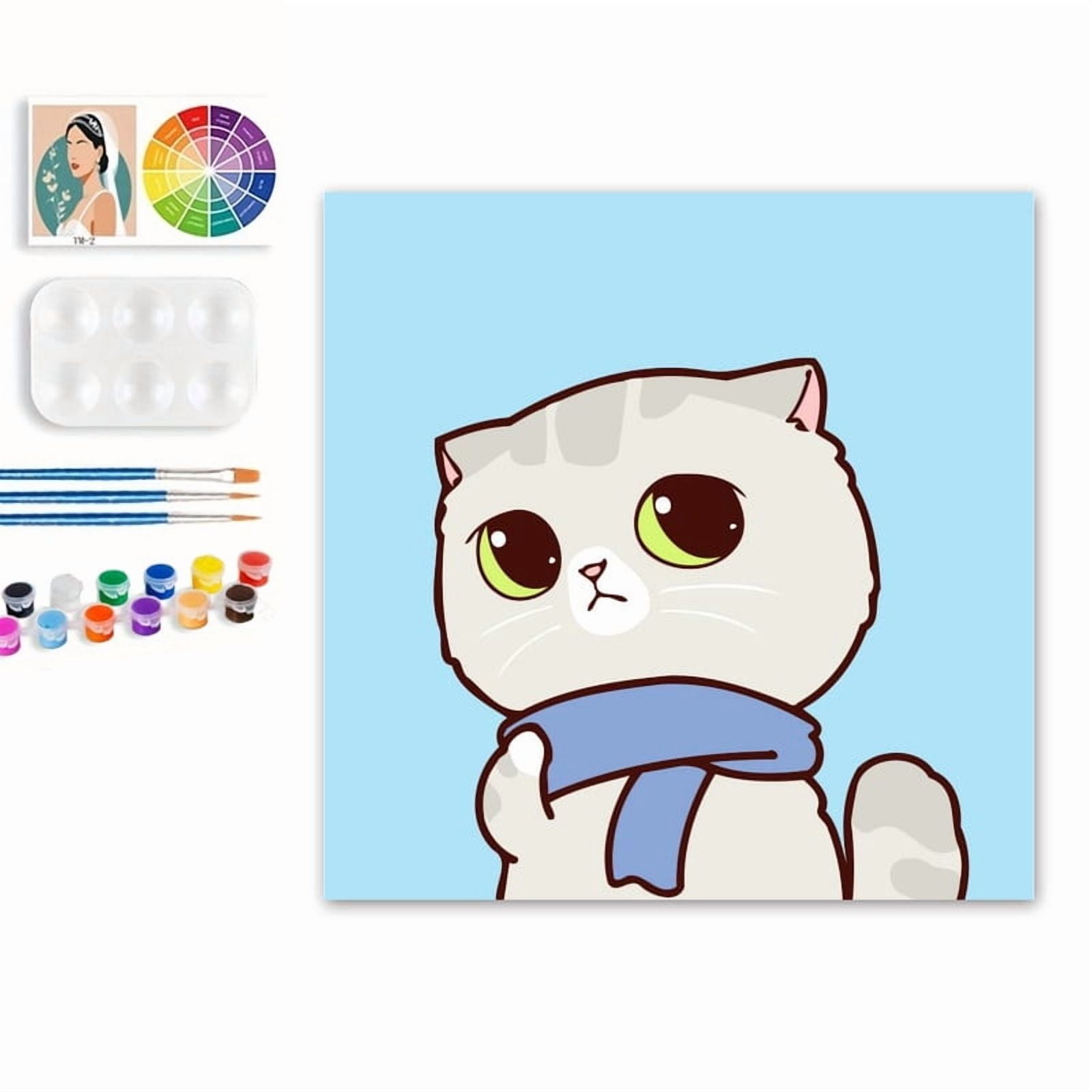 Paint by Numbers Set for Adult Beginners, 8x8 Inch DIY Oil Paint by Numbers for Kids with Frame for Home Decoration (Christmas Cat )
