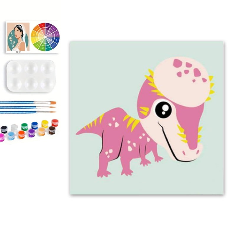 Paint by Numbers Set for Adult Beginners, 8x8 Inch DIY Oil Paint by Numbers for Kids with Frame for Home Decoration (Christmas Dinosaur )