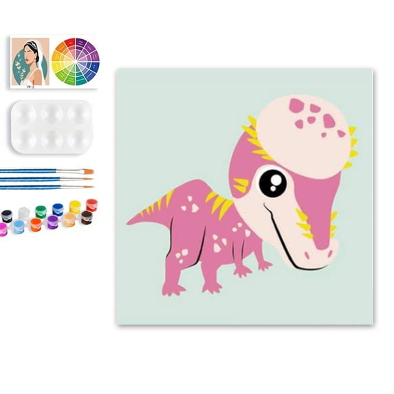 Paint by Numbers Set for Adult Beginners, 8x8 Inch DIY Oil Paint by Numbers for Kids with Frame for Home Decoration (Christmas Dinosaur )