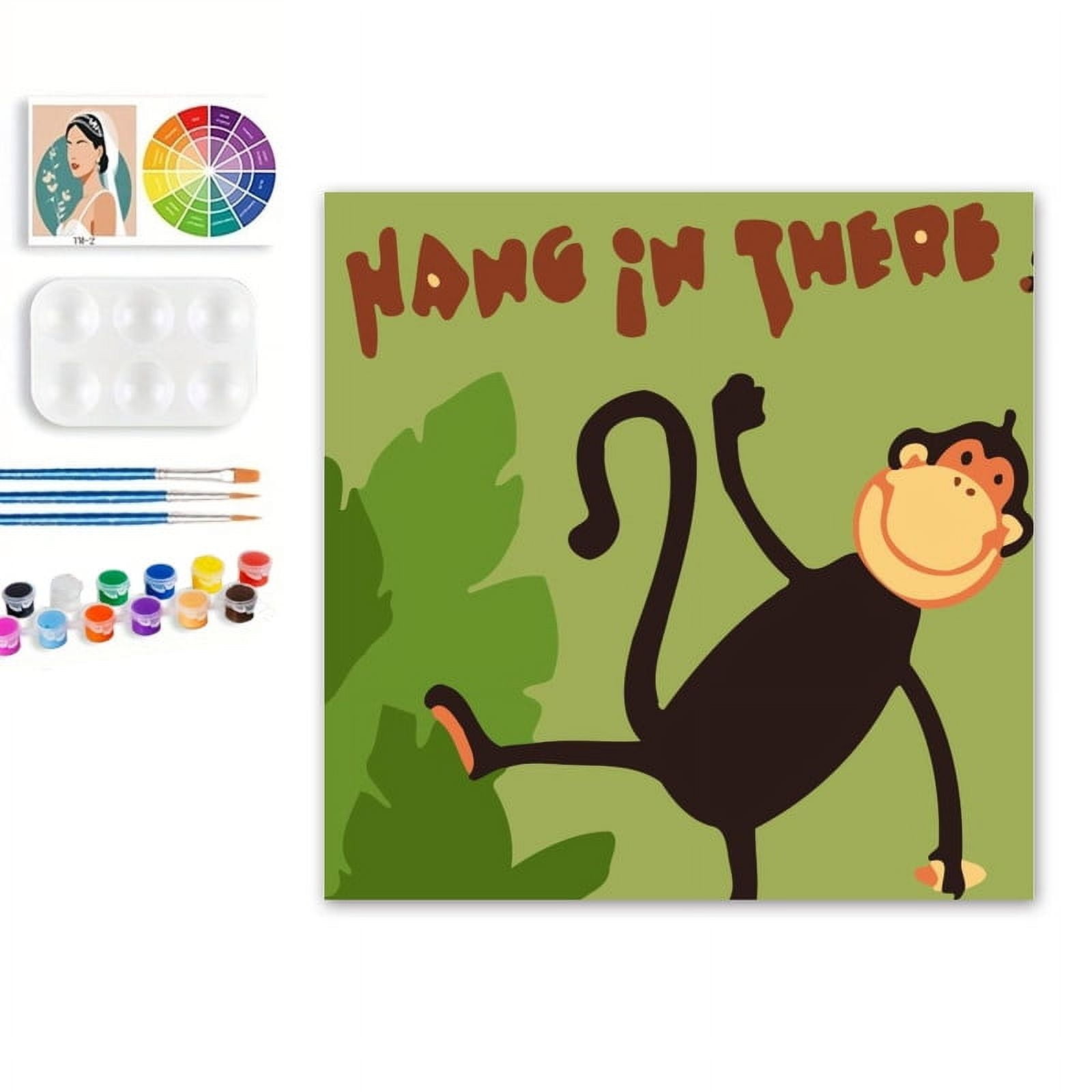 Paint by Numbers Set for Adult Beginners, 8x8 Inch DIY Oil Paint by Numbers for Kids with Frame for Home Decoration (Christmas Monkey )
