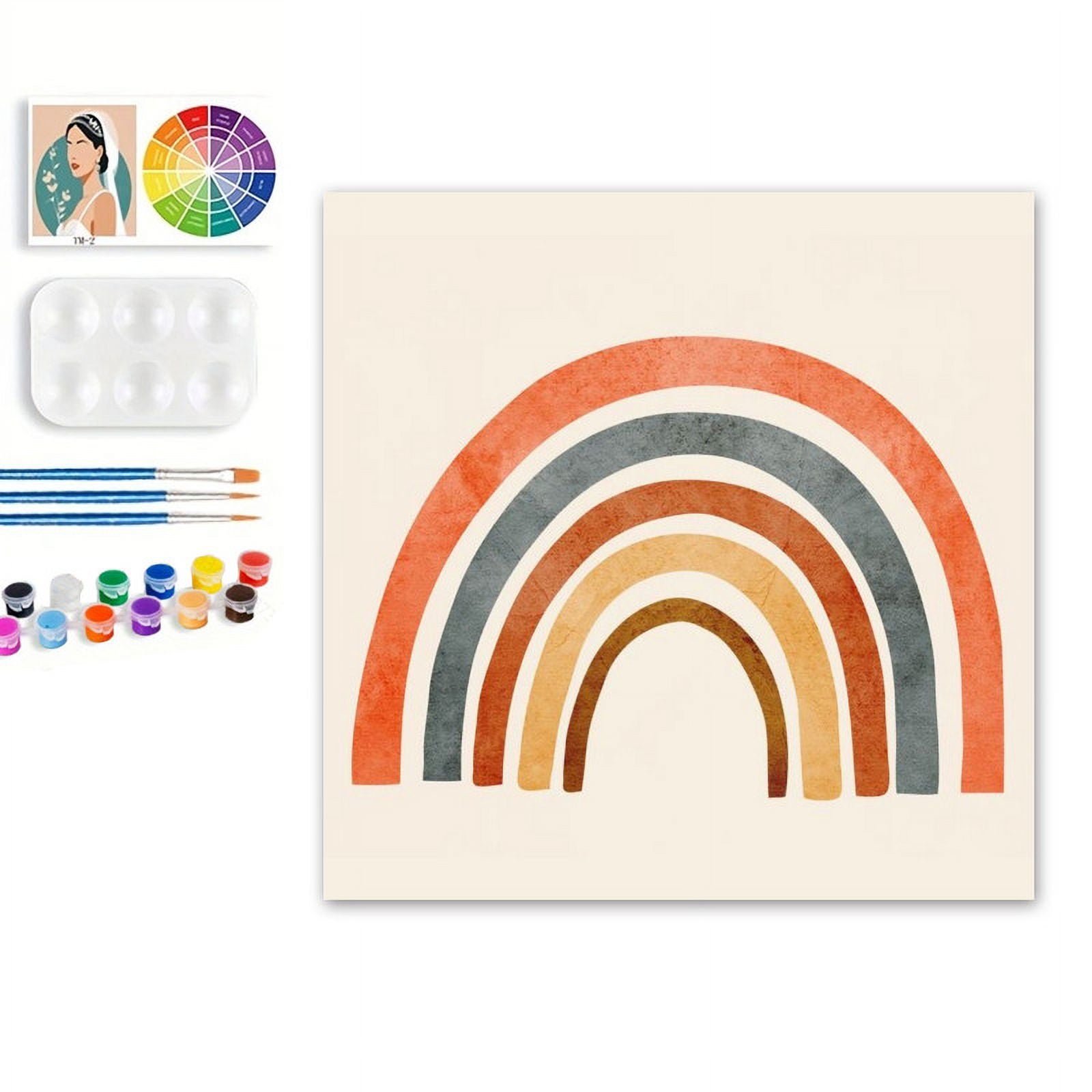 Paint by Numbers Set for Adult Beginners, 8x8 Inch DIY Oil Paint by Numbers for Kids with Frame for Home Decoration (Rainbow)