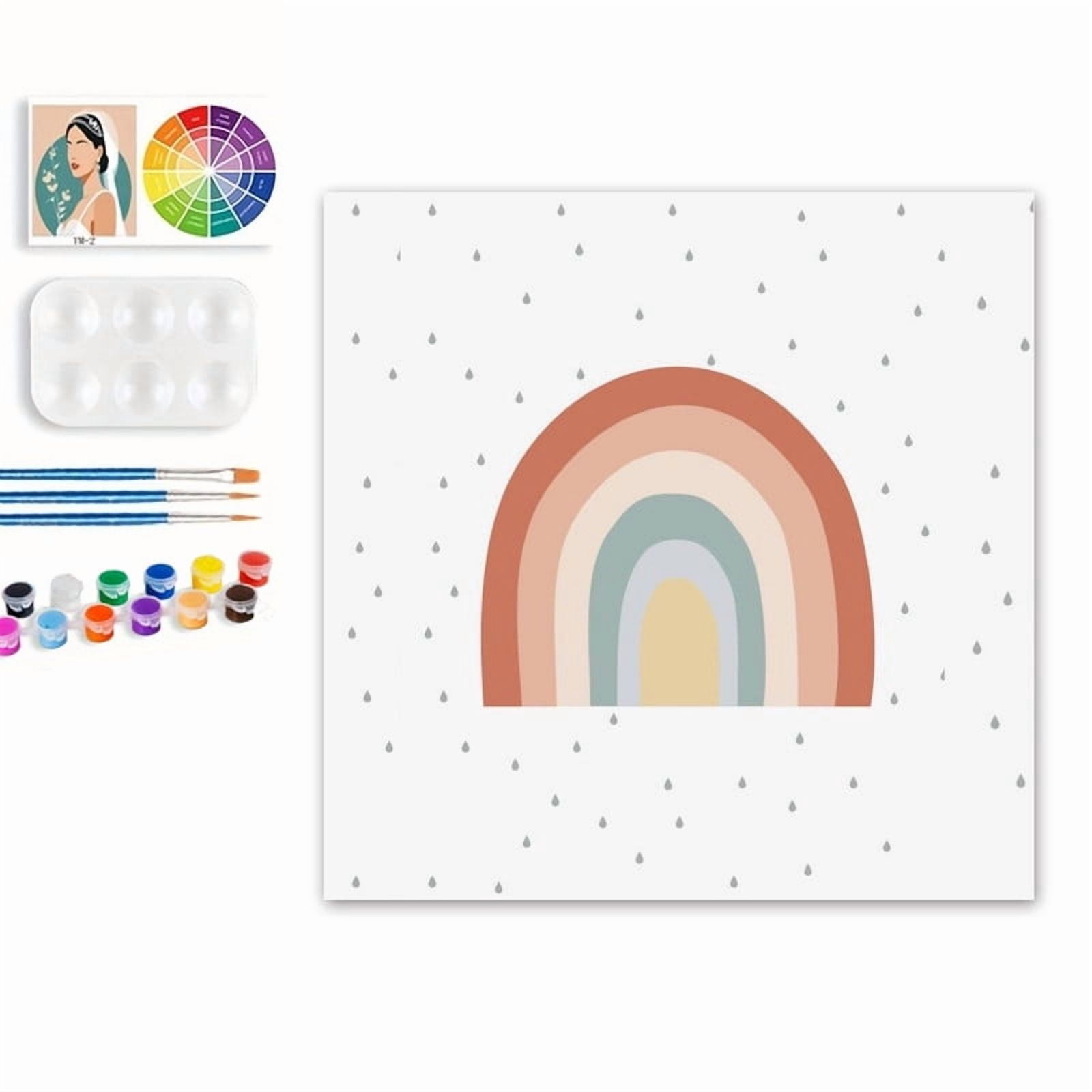 Paint by Numbers Set for Adult Beginners, 8x8 Inch DIY Oil Paint by Numbers for Kids with Frame for Home Decoration (Rainbow )