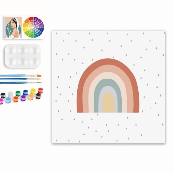 Paint by Numbers Set for Adult Beginners, 8x8 Inch DIY Oil Paint by Numbers for Kids with Frame for Home Decoration (Rainbow )