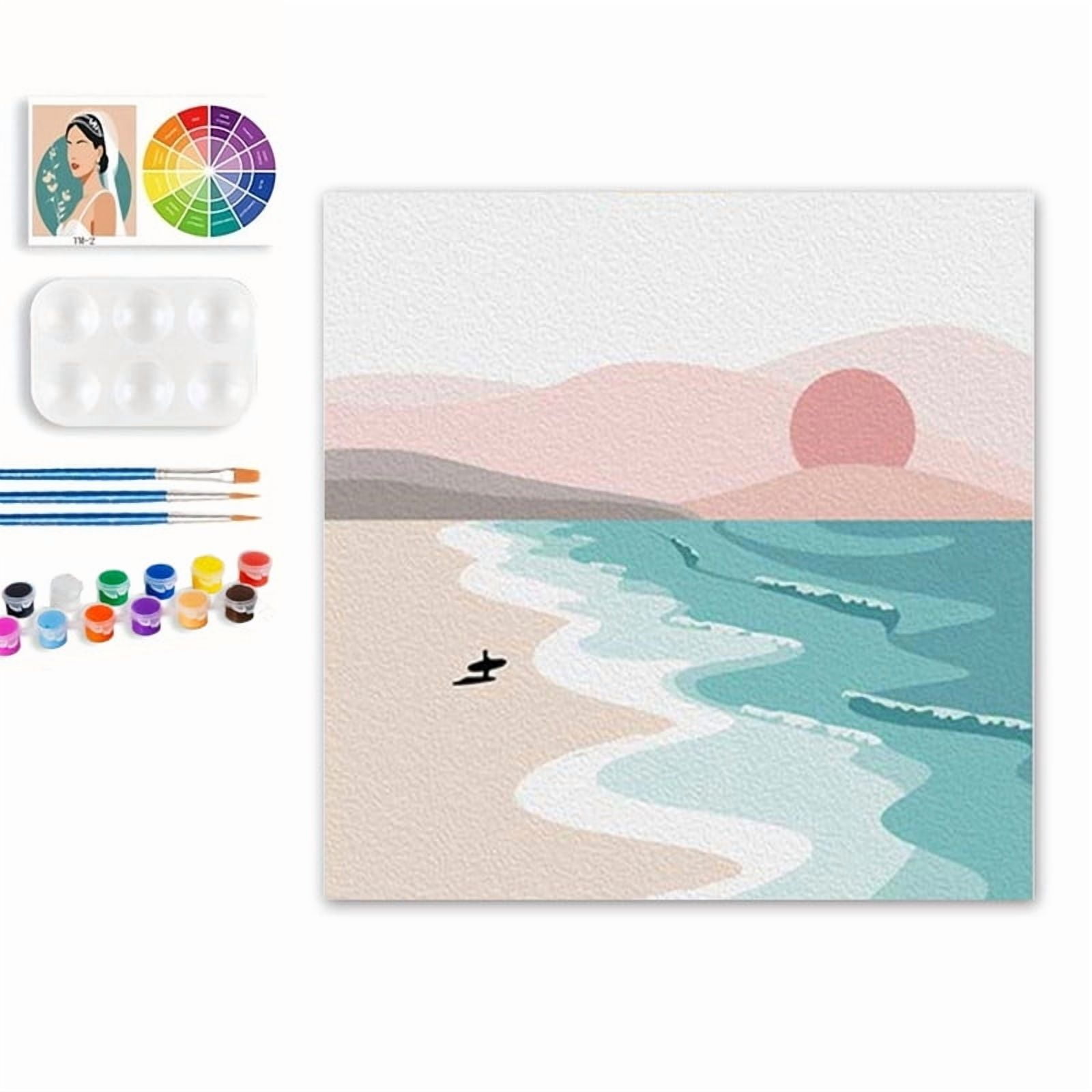 Paint by Numbers Set for Adult Beginners, 8x8 Inch DIY Oil Paint by Numbers for Kids with Frame for Home Decoration (Seaside )