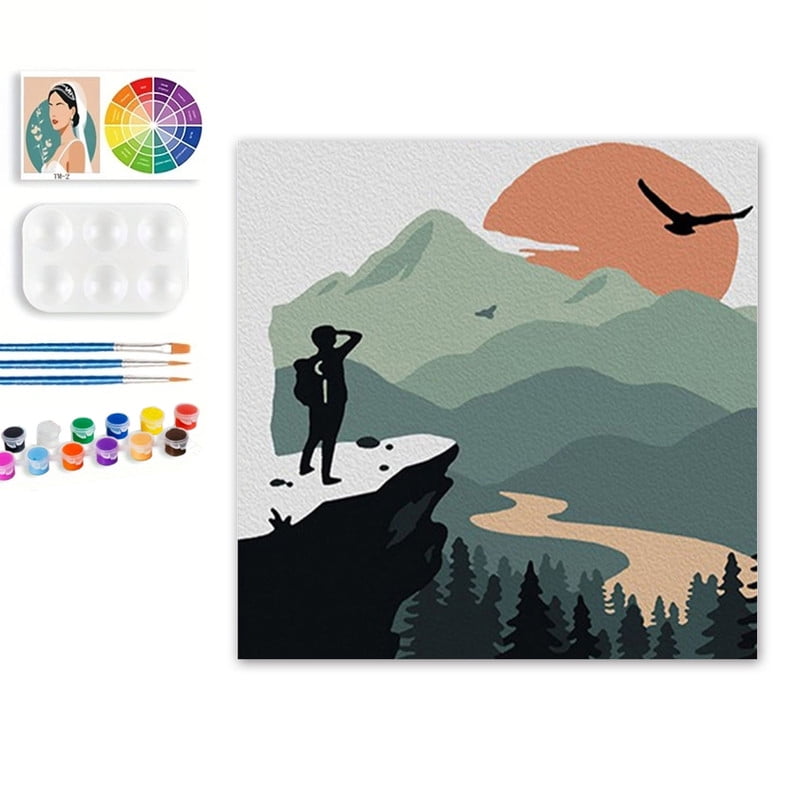 Paint by Numbers Set for Adult Beginners, 8x9 Inch DIY Oil Paint by Numbers for Kids with Frame for Home Decoration (Mountain Landscape)