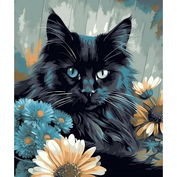 Paint by Numbers for Adults -Black Cat Daisy - Drawing Paintwork DIY Paint by Number Kits Art Crafts for Home Wall Decor 16"x20"