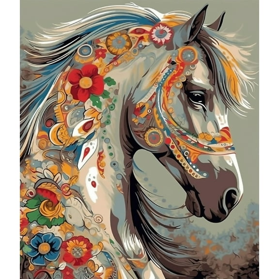 Paint by Numbers for Adults -Flower, Noble Horse- Drawing Paintwork DIY Paint by Number Kits Art Crafts for Home Wall Decor 16"x20"