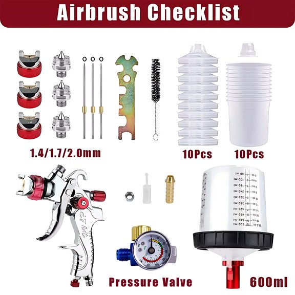 Paint sprayer,Car Diy With 600ml Paint Sprayer Cup Pressure 600ml Cup Valve 10pcs Universal Nozzle Paint Diy Alloy Interior Car Disposable Bottles