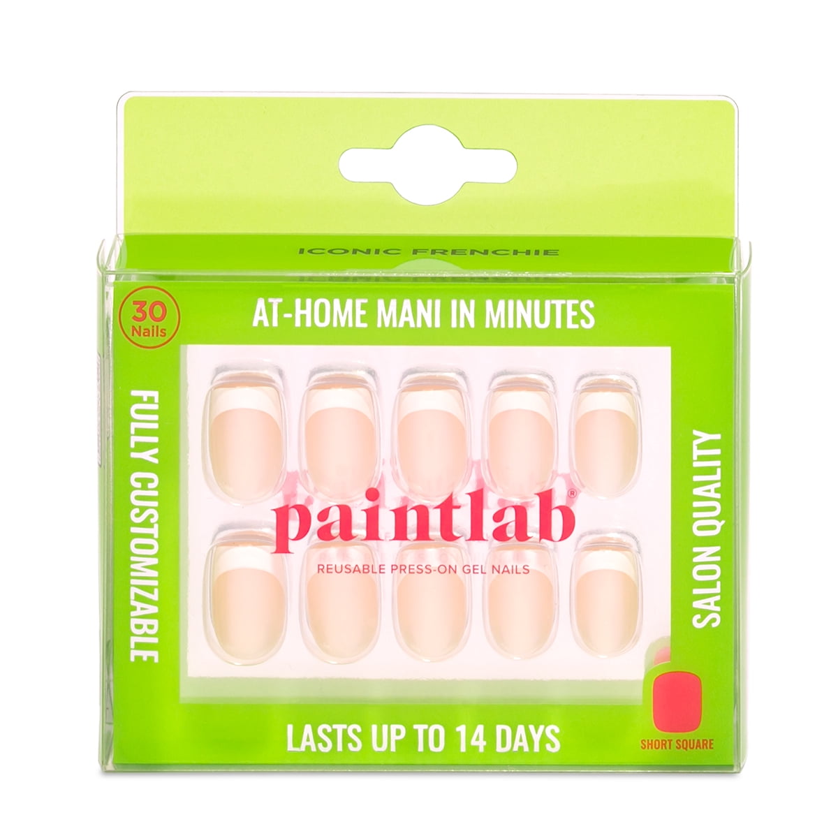 PaintLab Short Square Press On Nails, Iconic Frenchie, White French Tip, 30 Count