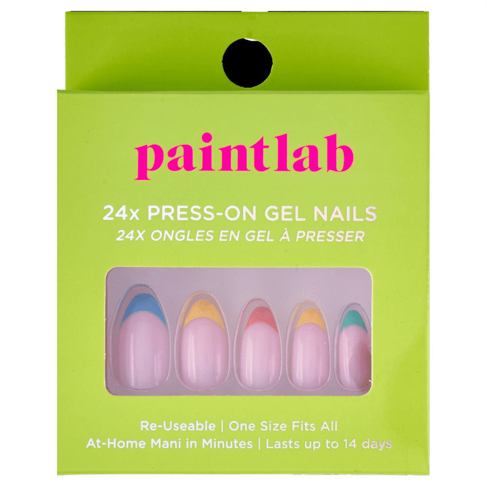 PaintLab Reusable Gel Press on Nails Kit, Almond Shape, Luna Pastel Rainbow, 24 Count
