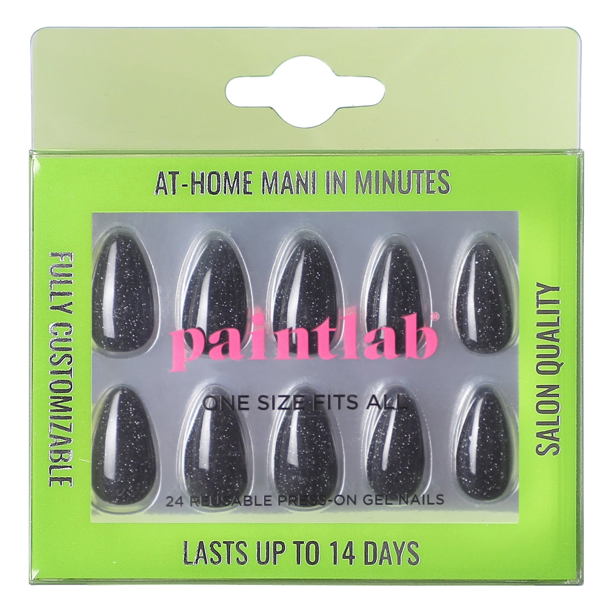PaintLab Short Almond Press On Nails, Night Crawler, Black, 30 Count