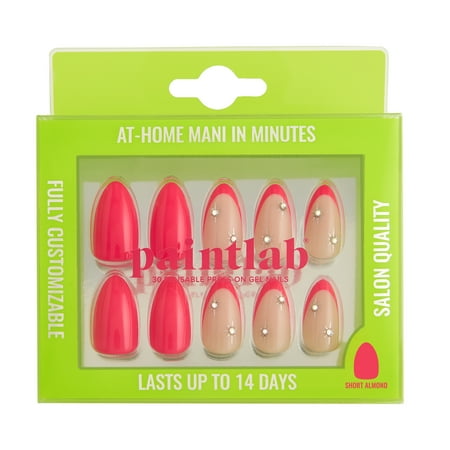 PaintLab Short Almond Press on False Nails 3D, Celestial Pink, 30 Count