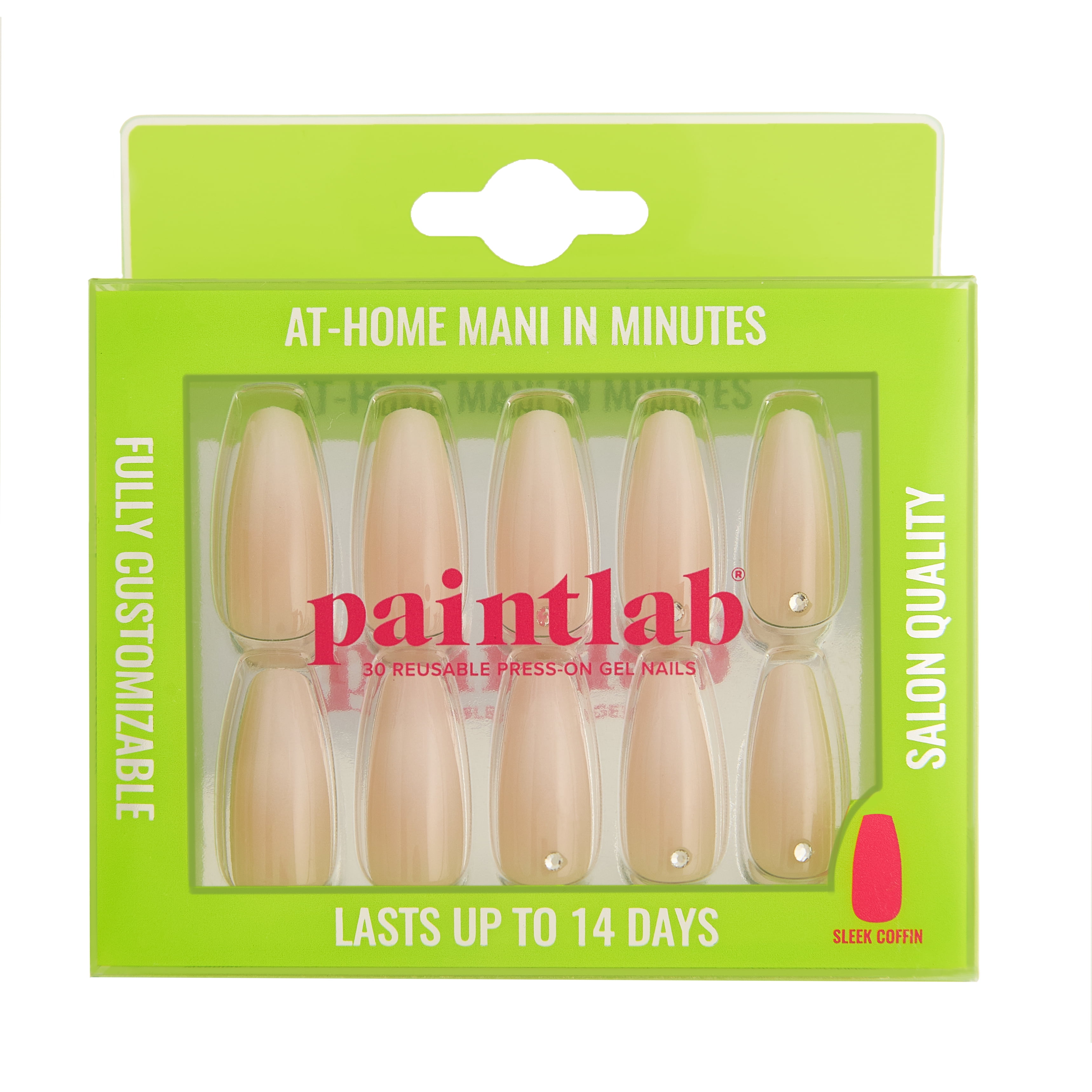 PaintLab Long Sleek Coffin Press On Nails 3D, Gradient Nude, 30 Count
