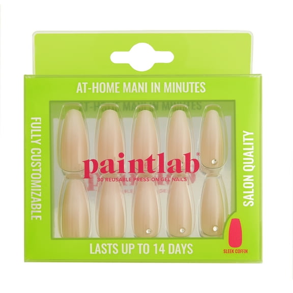 PaintLab Long Sleek Coffin Press on False Nails 3D, Gradient Nude, 30 Count