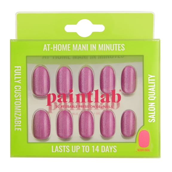 PaintLab Long Oval Press On False Nails, Lavender Fairy Cat, Purple, 30 Count