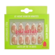 PaintLab Short Almond Press On Nails 3D, Miss Daisy, White French Tip, 30 Count
