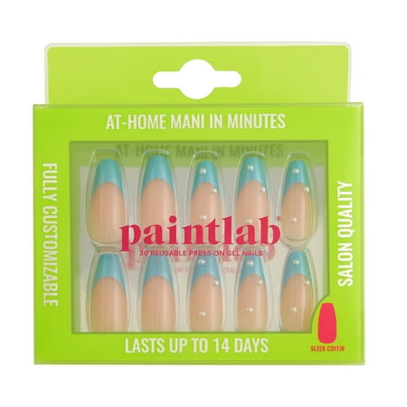 PaintLab Long Sleek Coffin Press On False Nails 3D, Moonlit Periwinkle Blue, 30 Count