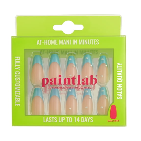 PaintLab Long Sleek Coffin Press on False Nails 3D, Moonlit Periwinkle Blue, 30 Count