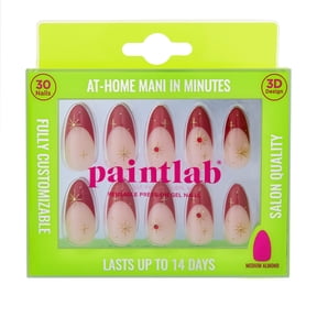 PaintLab Short Almond Press On Nails 3D, Red Celestial, 30 Count