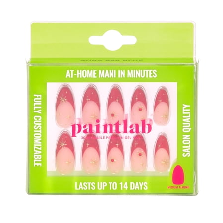 PaintLab Short Almond Press On False Nails 3D, Red Celestial, 30 Count